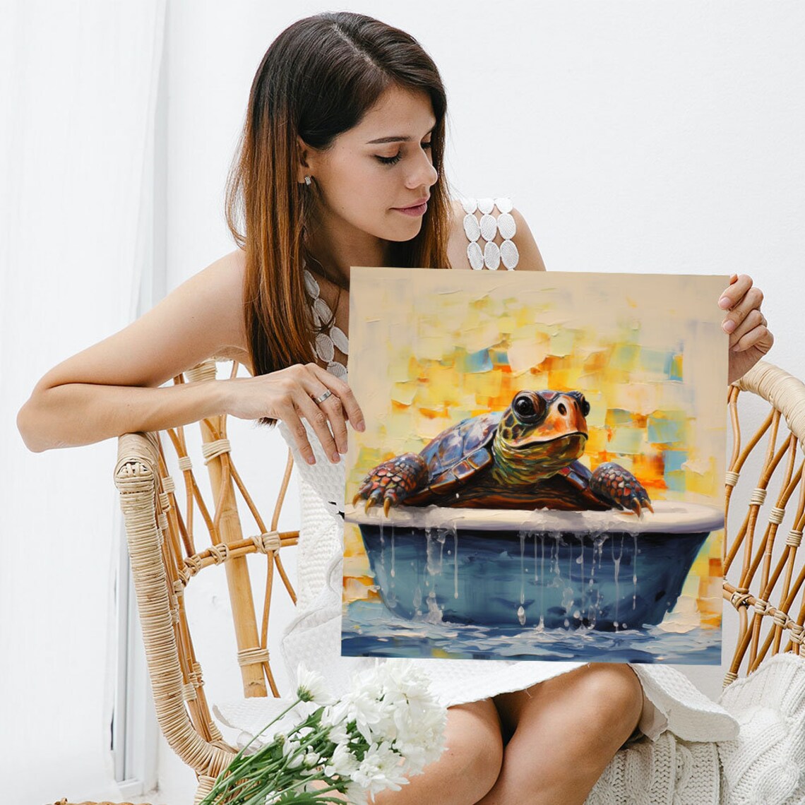 Turtle In Bathtub Modern Bathroom Wall Art Print - Image 3