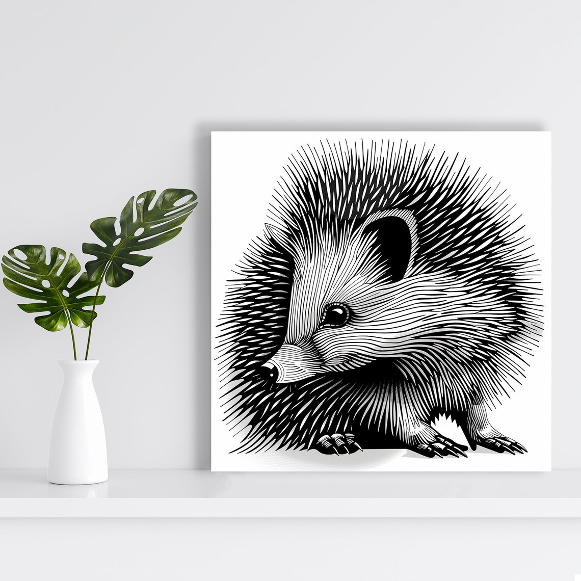 Hedgehog Minimalist Art Print, Black White Decor - Image 2