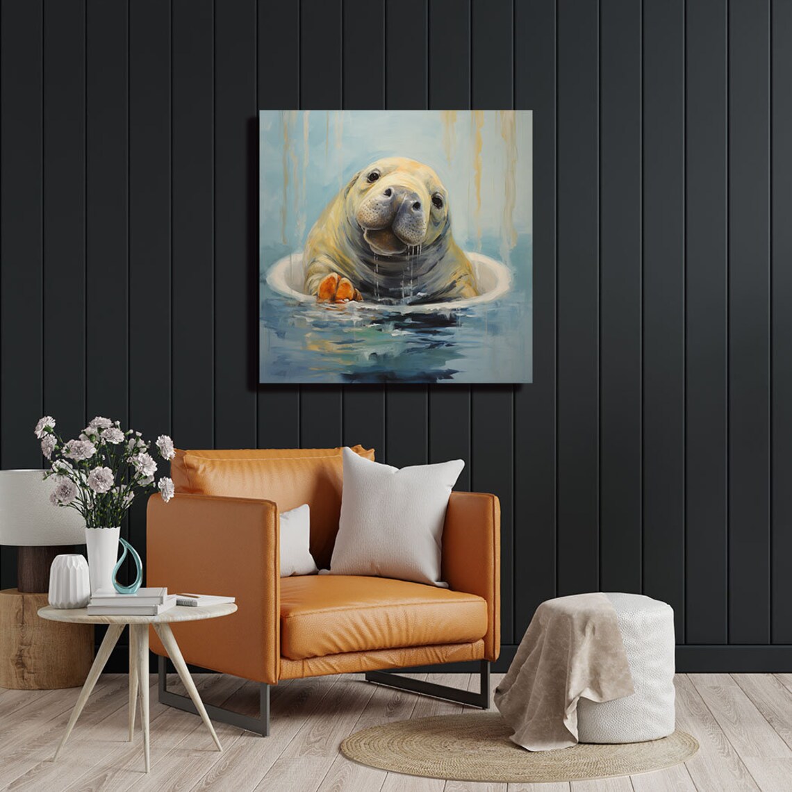 Manatee In Bathtub Modern Nursery Wall Art - Image 2