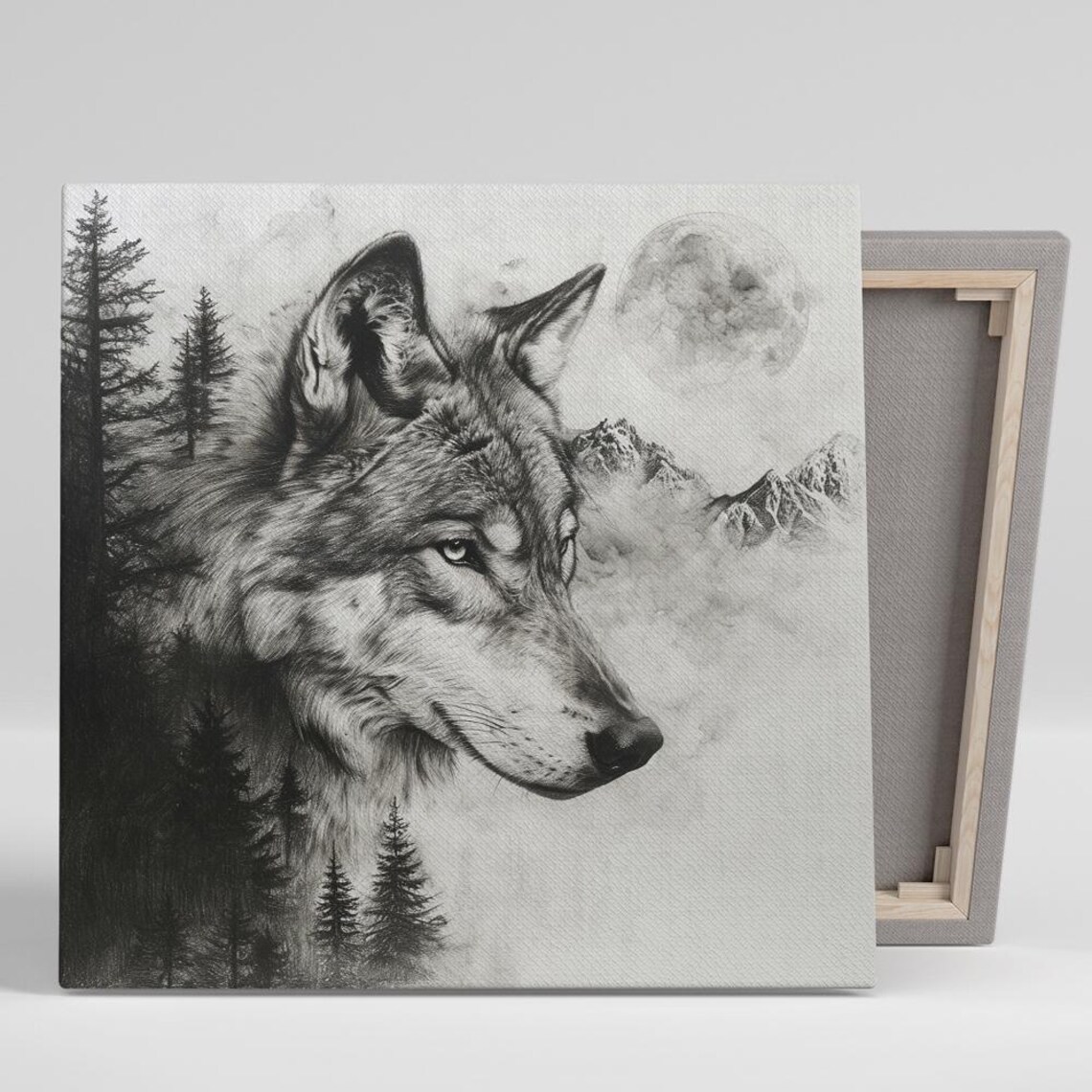 Wolf Wilderness Nature Art Print, Rustic Minimalism