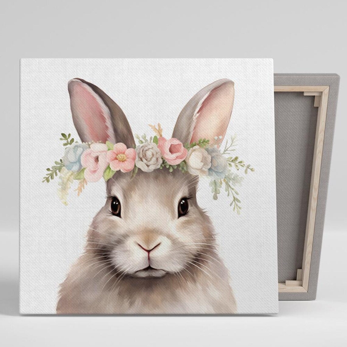 Floral Crown Bunny Whimsical Farmhouse Nursery Art Print