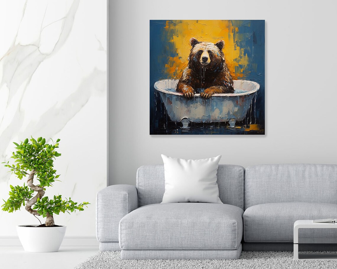 Grizzly Bear in Bathtub Art Print, Nursery Decor - Image 2