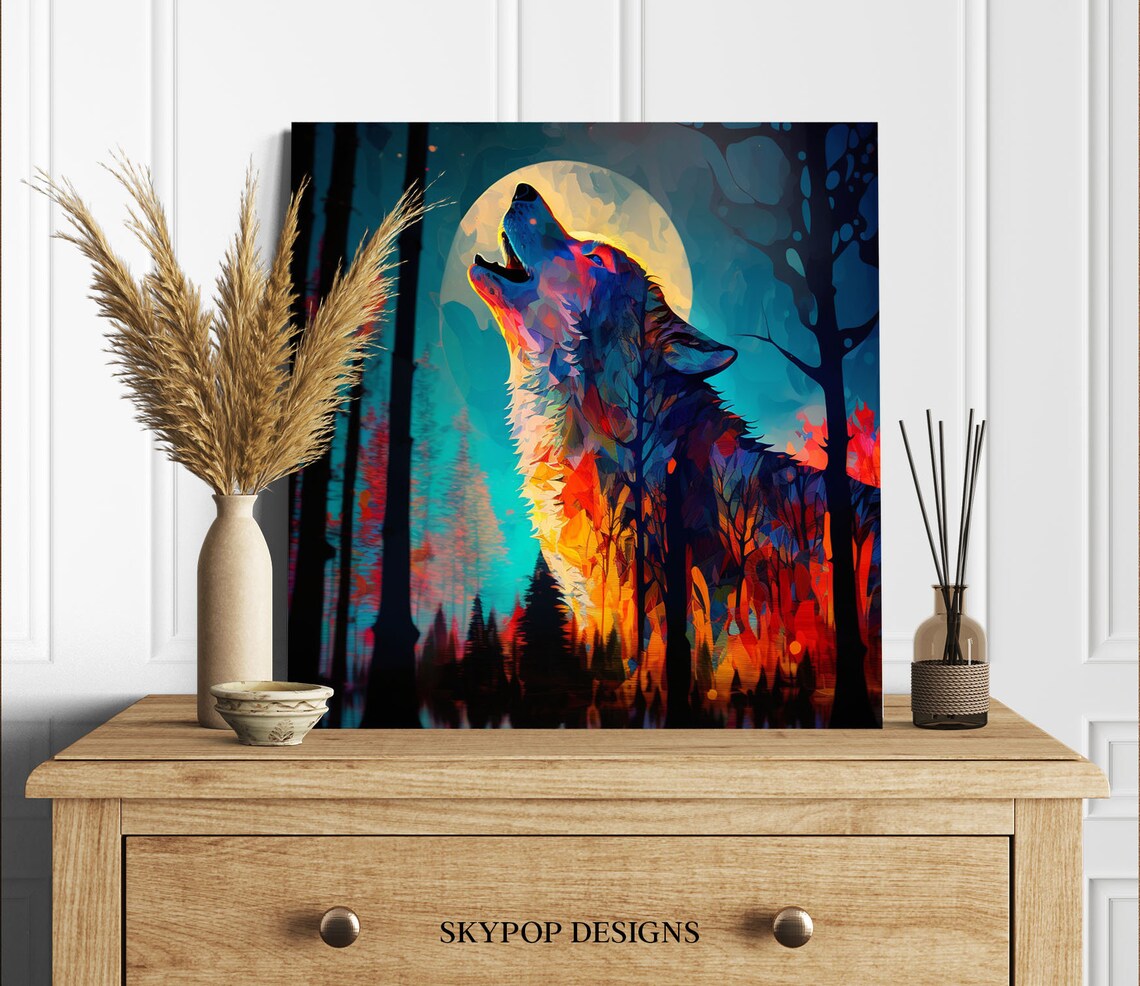 Howling Wolf Contemporary Art Print, Modern Decor - Image 3