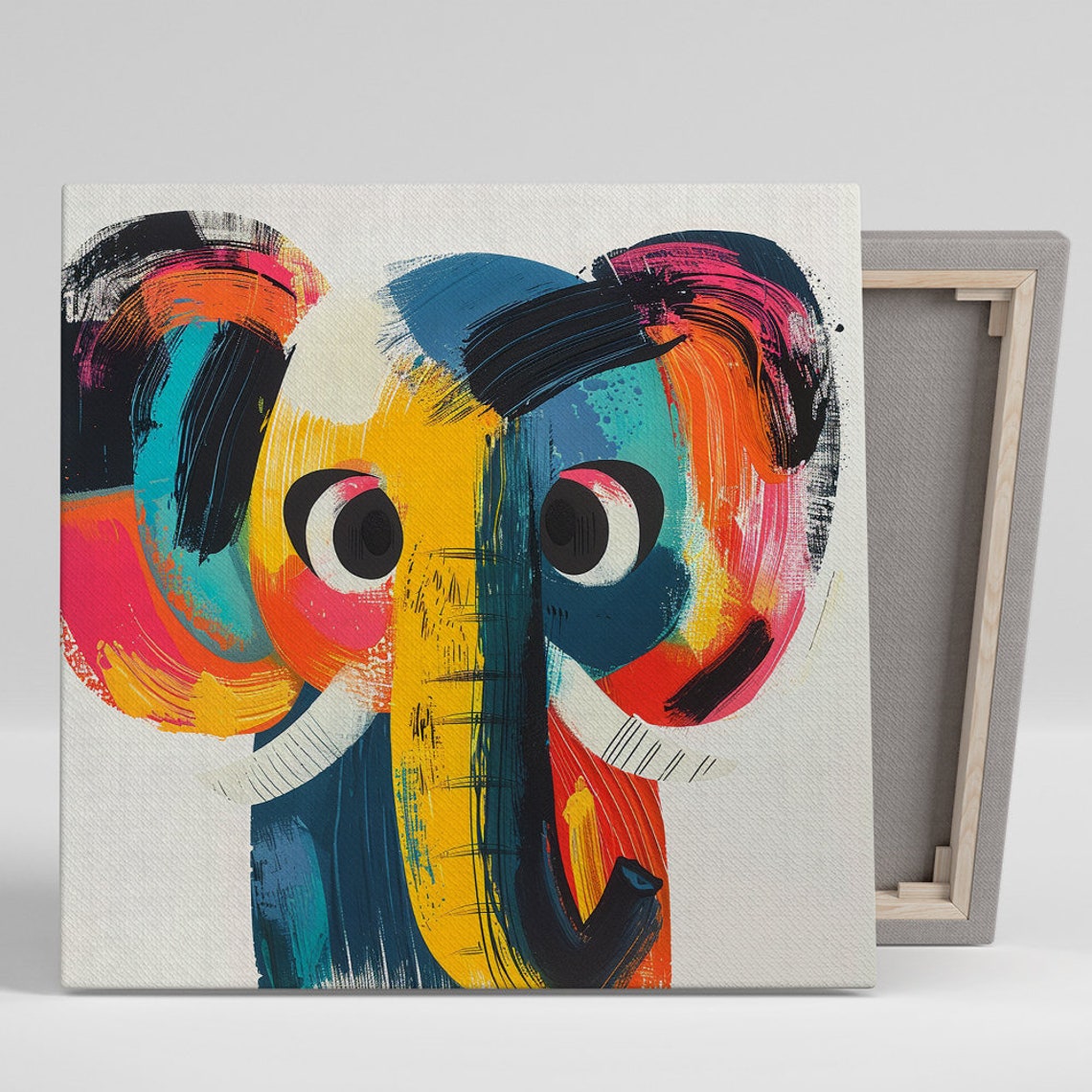 Abstract Elephant Face Bold Brushstrokes Colorful Modern Art Poster