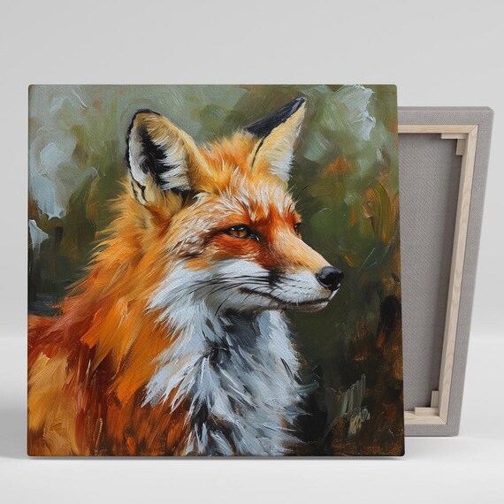 Red Fox Portrait Oil Painting Style Rustic Wildlife Art Poster