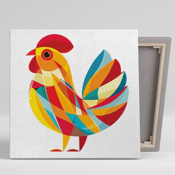 Vibrant Geometric Rooster Wall Art Or Poster Pop Art Contemporary Decor Kitchen Dining Room Living Room Childrens Room Wall Art