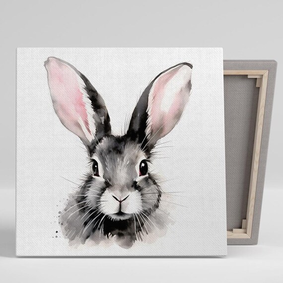 Sweet Gray Bunny Watercolor Portrait Big Ears Nursery Animal Poster