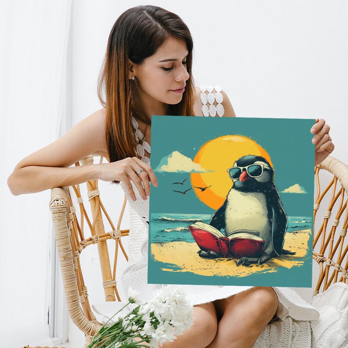 Penguin Beach Day, Whimsical Coastal Animal Art Print - Image 3