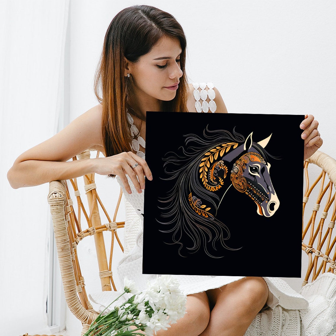 Black Horse Head Gold Ornamental Detailing Flowing Mane Elegant Poster - Image 3
