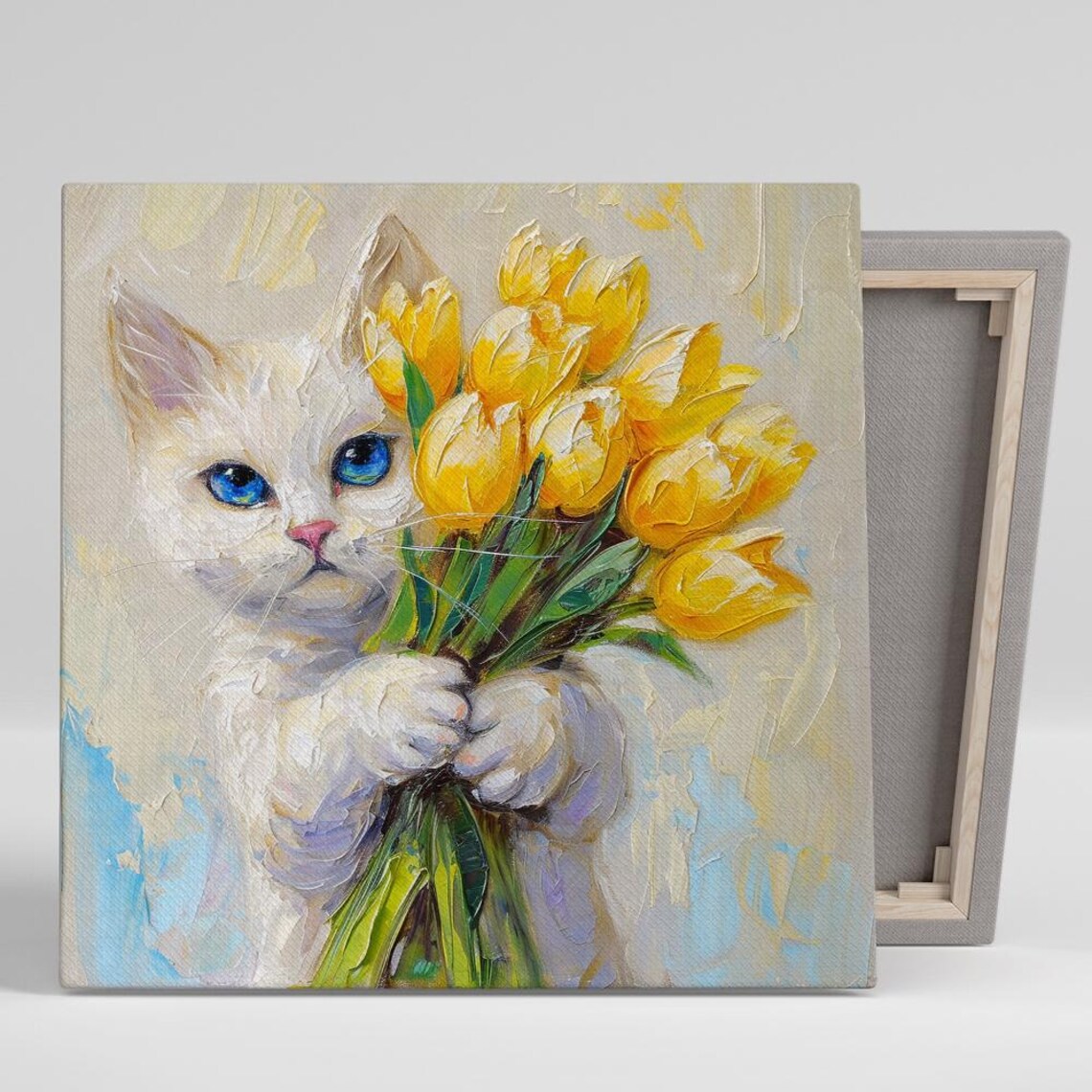 Kitten Embrace, Whimsical Tulip Animal Art Print