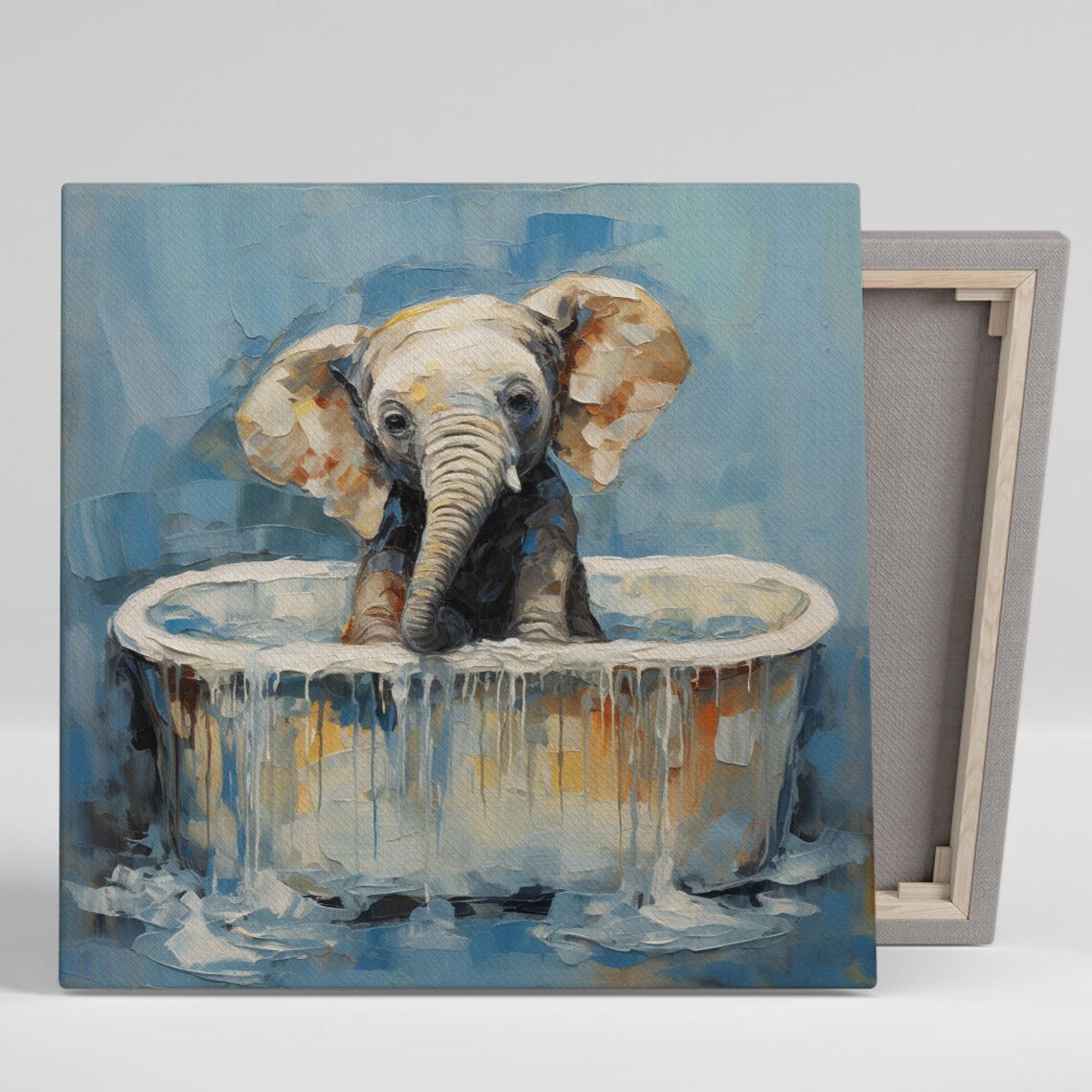 Elephant In Bathtub Poster, Nursery Bathroom Decor