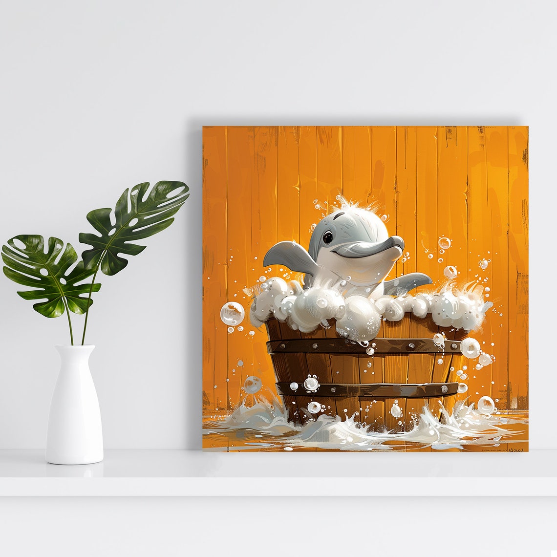 Bubbly Dolphin Bubble Bath Whimsical Cute Kids Bathroom Wall Poster - Image 2