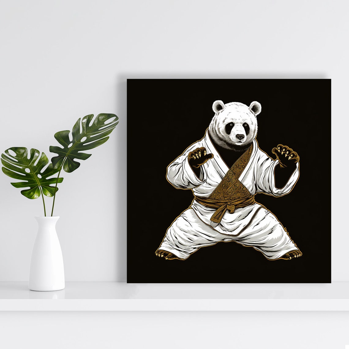 Bear Art Or Poster Asian Zen Decor Living Room Office Game Room Home Gym Wall Art White Black Gold Brown Whimsical Art Print - Image 2