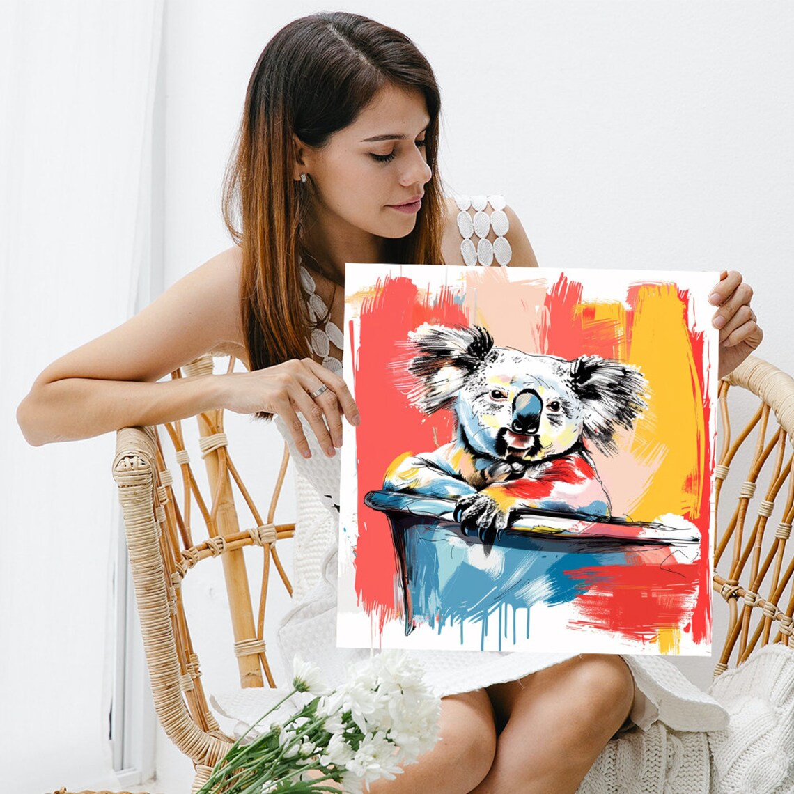 Vibrant Koala Embrace Contemporary Animal Art Print - Image 3