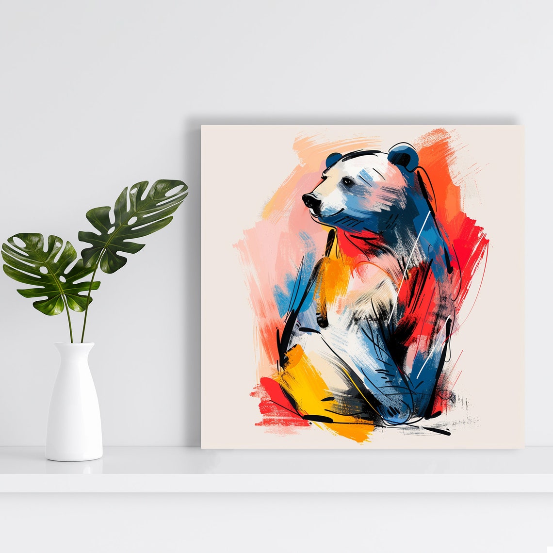 Polar Bear Abstract Red Blue Orange Brushstroke Modern Wall Art Poster - Image 2