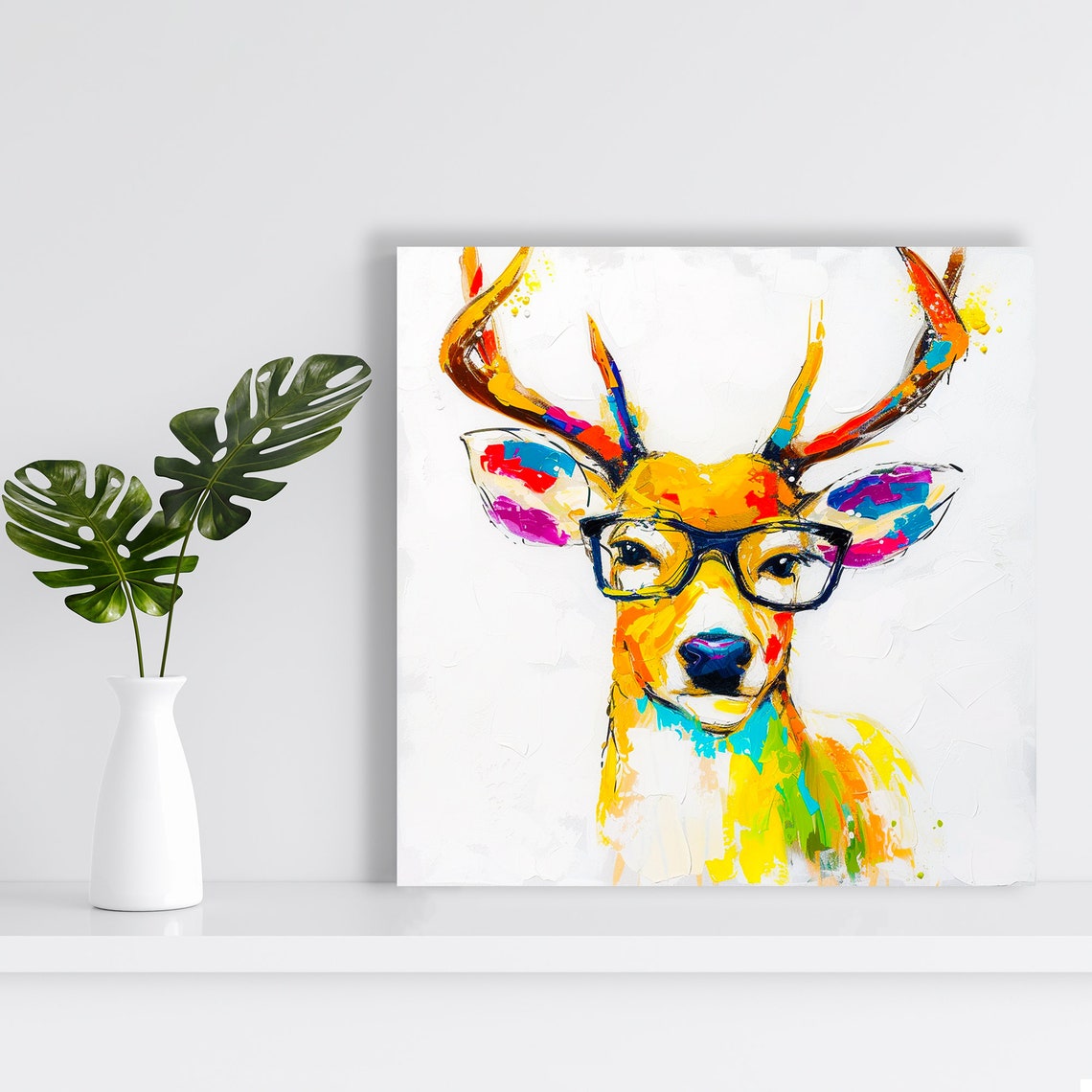 Hipster Deer Poster Glasses Colorful Antlers Pop Art Whimsical Decor - Image 2