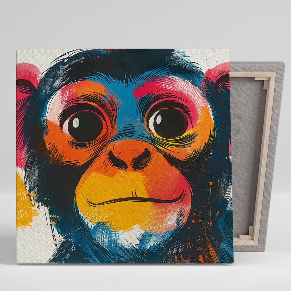 Colorful Monkey Face Pop Art Bold Expressive Eyes Wall Poster