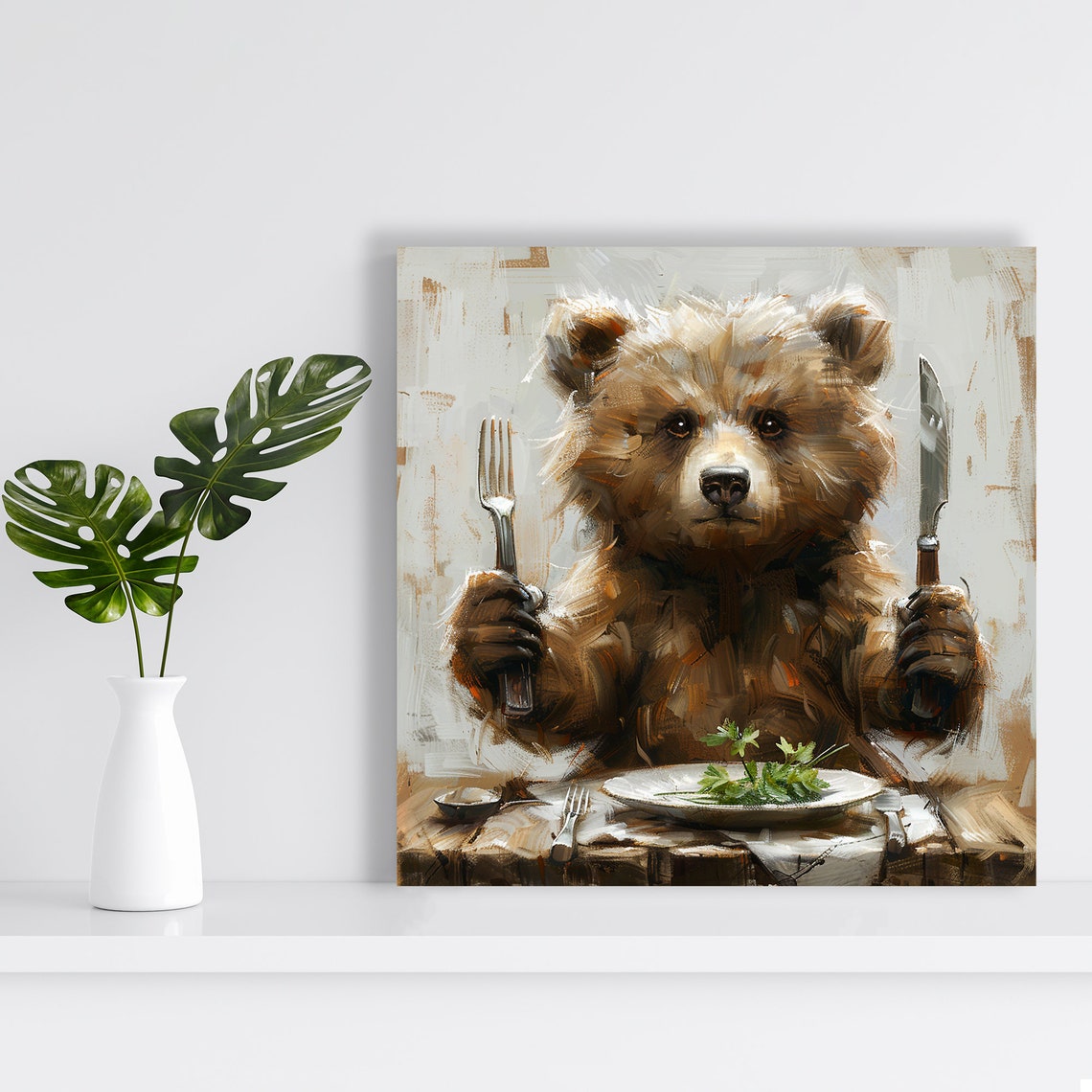 Hungry Bear Fine Dining Fork Knife Farmhouse Rustic Kitchen Art Poster - Image 2