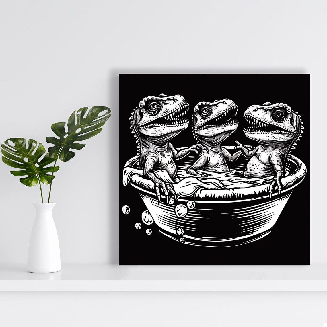 Dinosaur Hot Tub Party, Whimsical Wall Art Print - Image 2