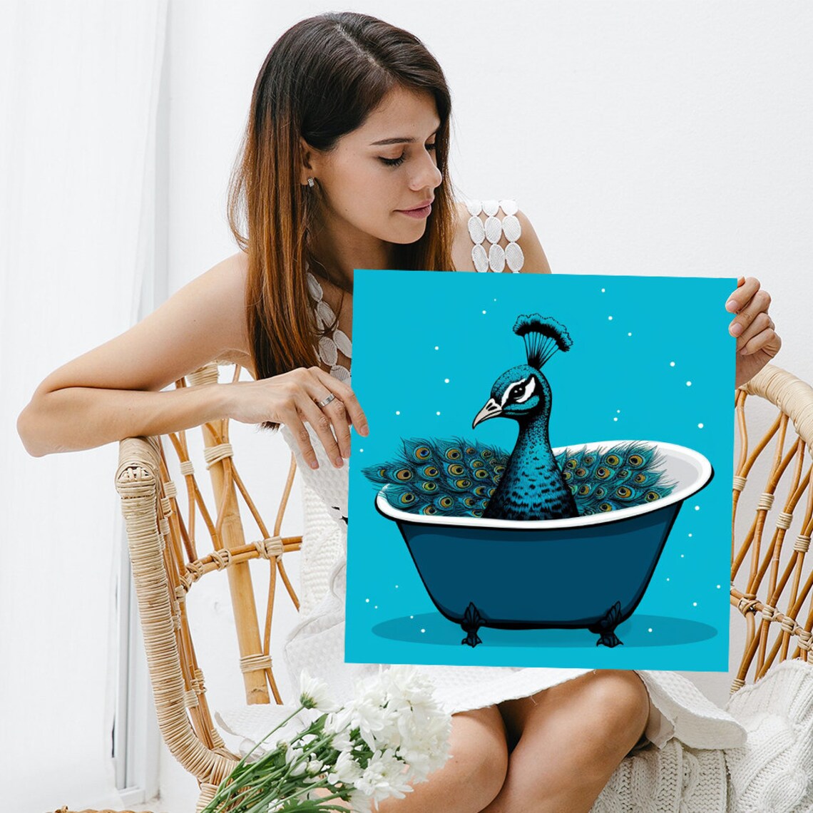 Peacock Bathtub Splash Art, Whimsical Pop Poster - Image 3