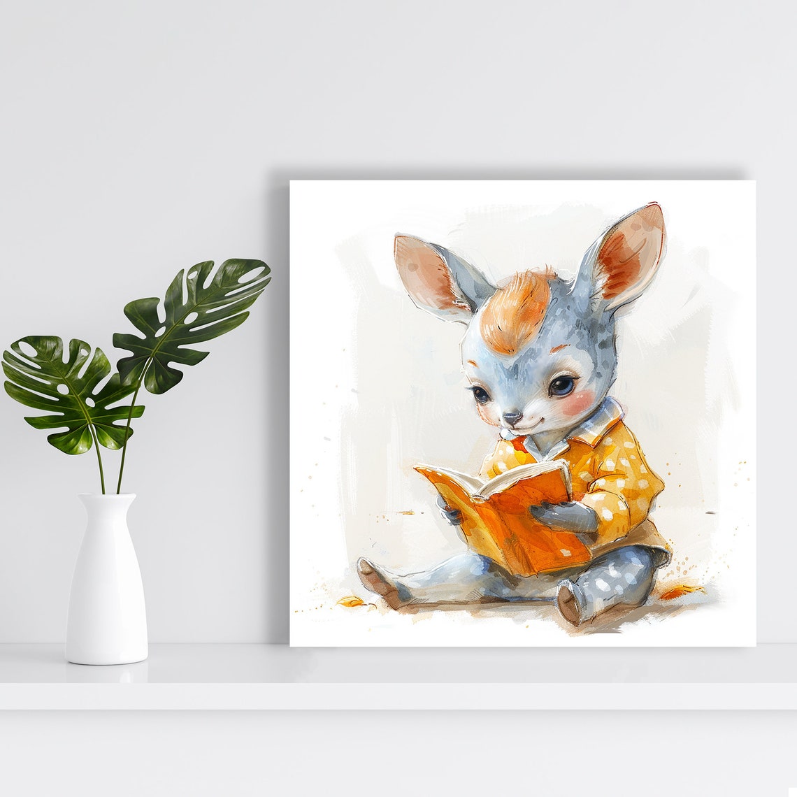 Bunny Reading Bedtime Book Soft Watercolor Nursery Wall Poster - Image 2