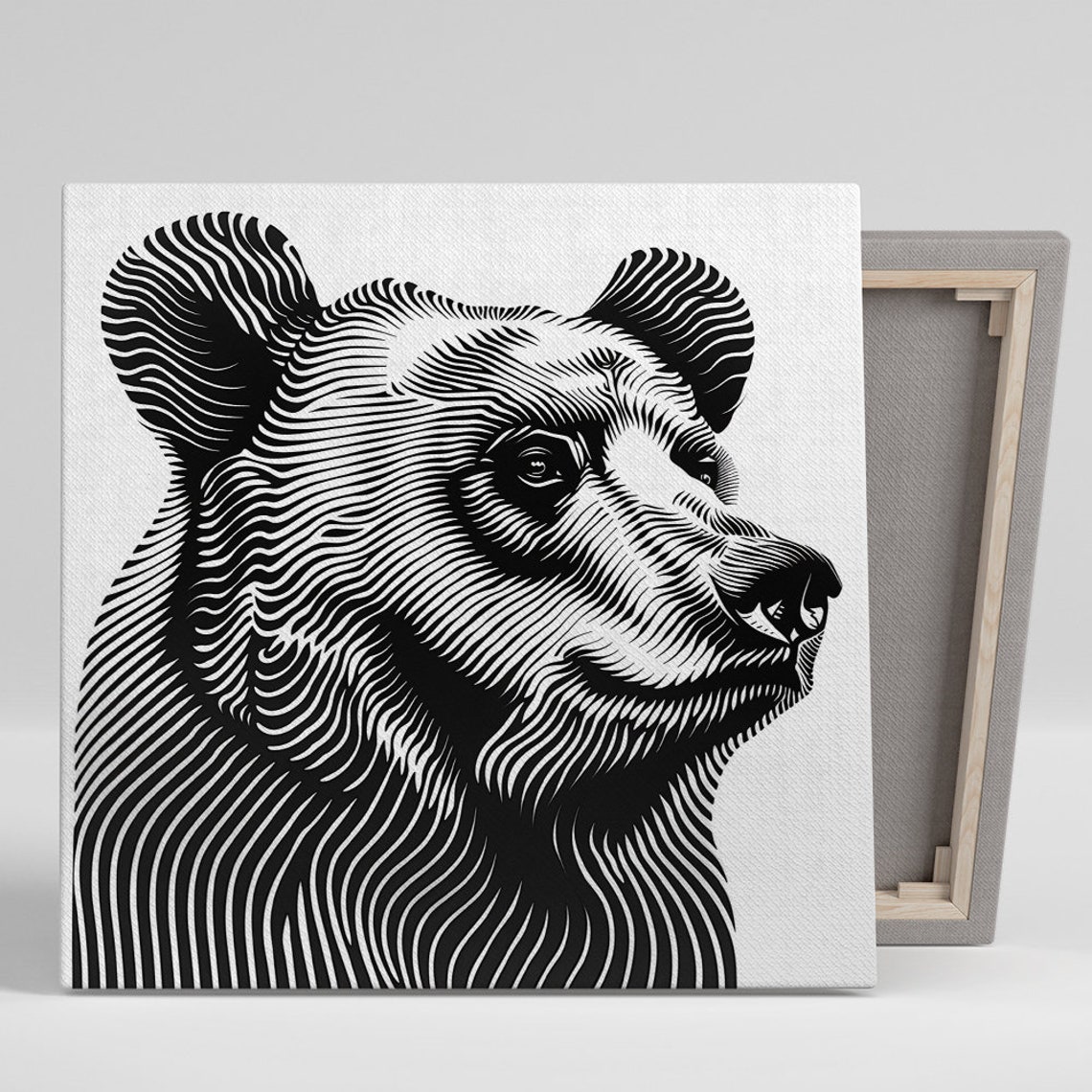 Black White Bear Head Wavy Line Art Minimalist Animal Wall Poster