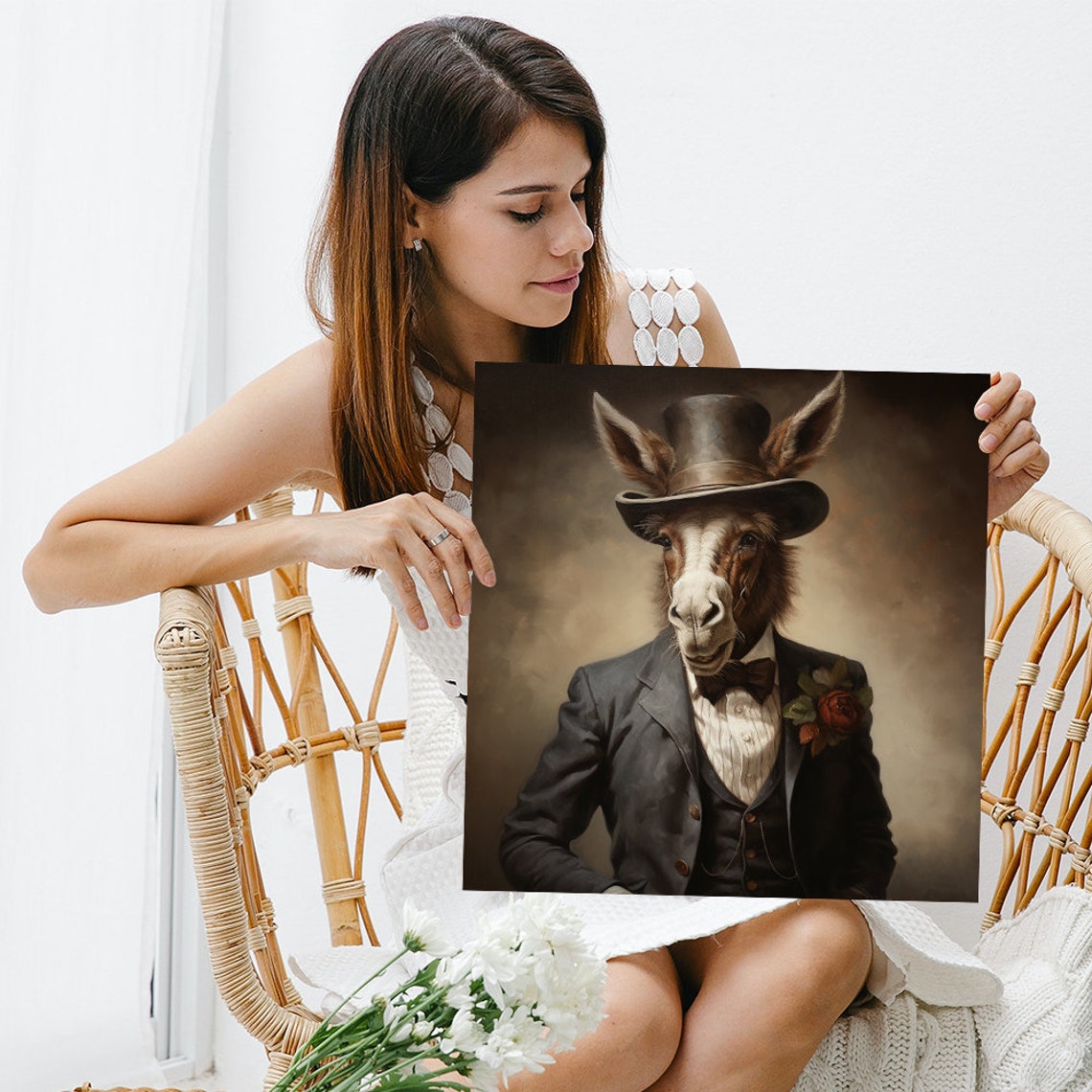 Dapper Donkey Gentleman Top Hat Vintage Oil Portrait Wall Poster - Image 3