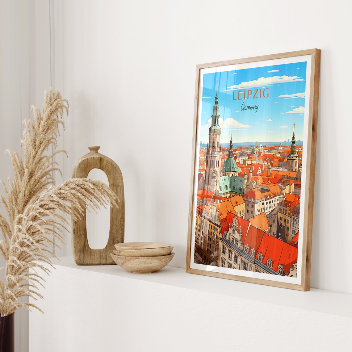 Leipzig Germany Red Rooftop Skyline Church Towers View Poster - Image 2