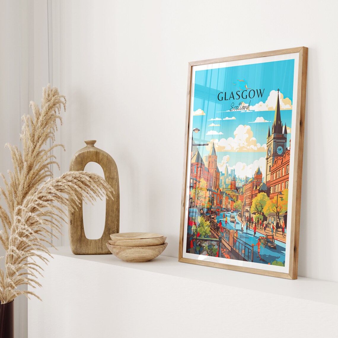 Glasgow Scotland Historic Old Street Clock Tower Travel Poster - Image 2