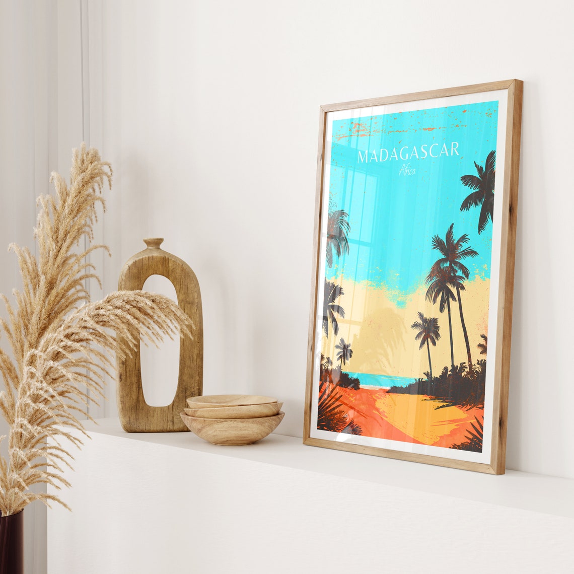 Madagascar Africa Retro Tropical Beach Palm Silhouette Sunset Poster - Image 2