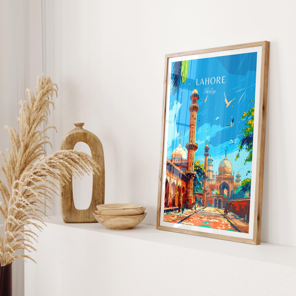 Lahore Pakistan Mosque Minarets Domes Historic Street View Poster - Image 2