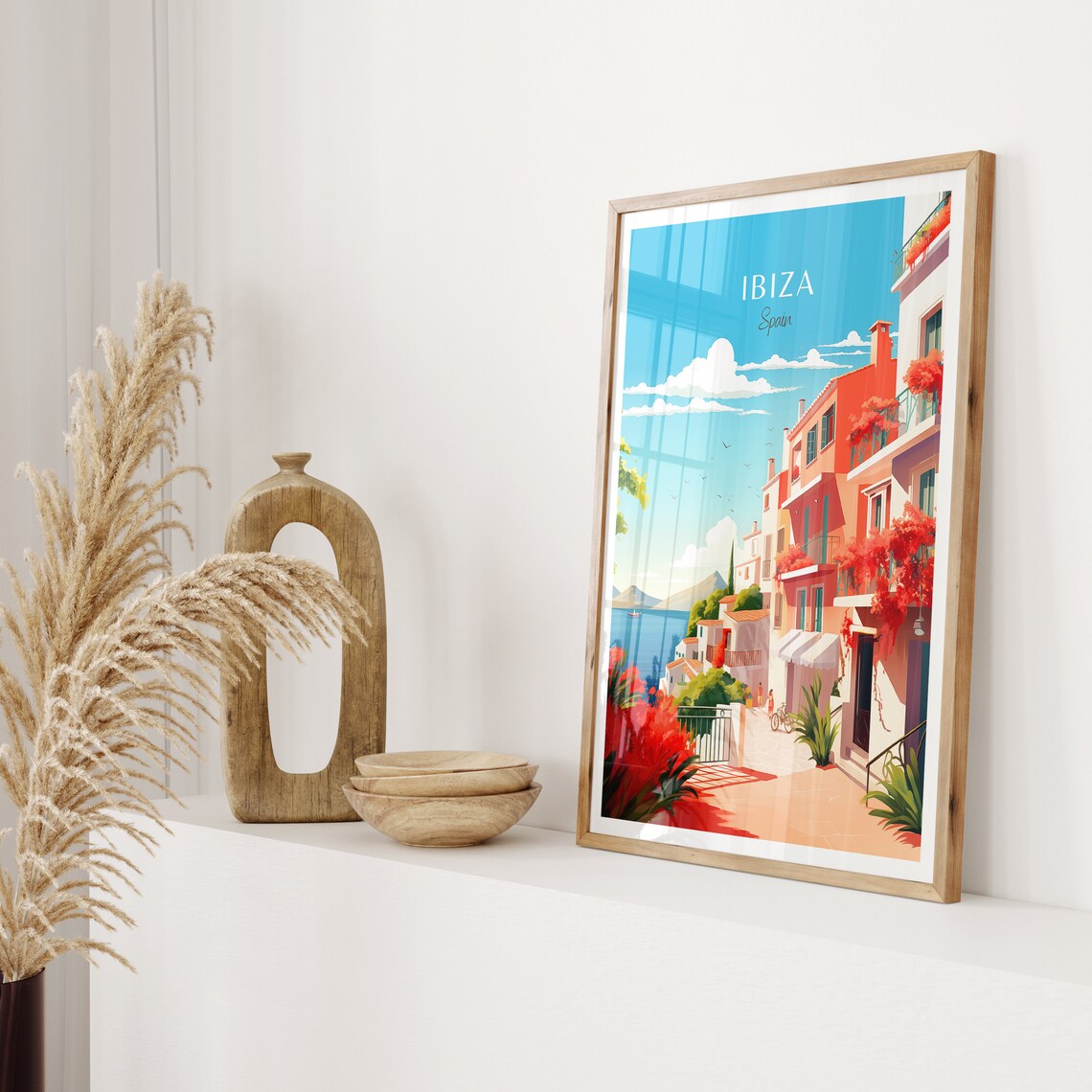 Ibiza Spain Bougainvillea Street Sea View Mediterranean Poster - Image 2