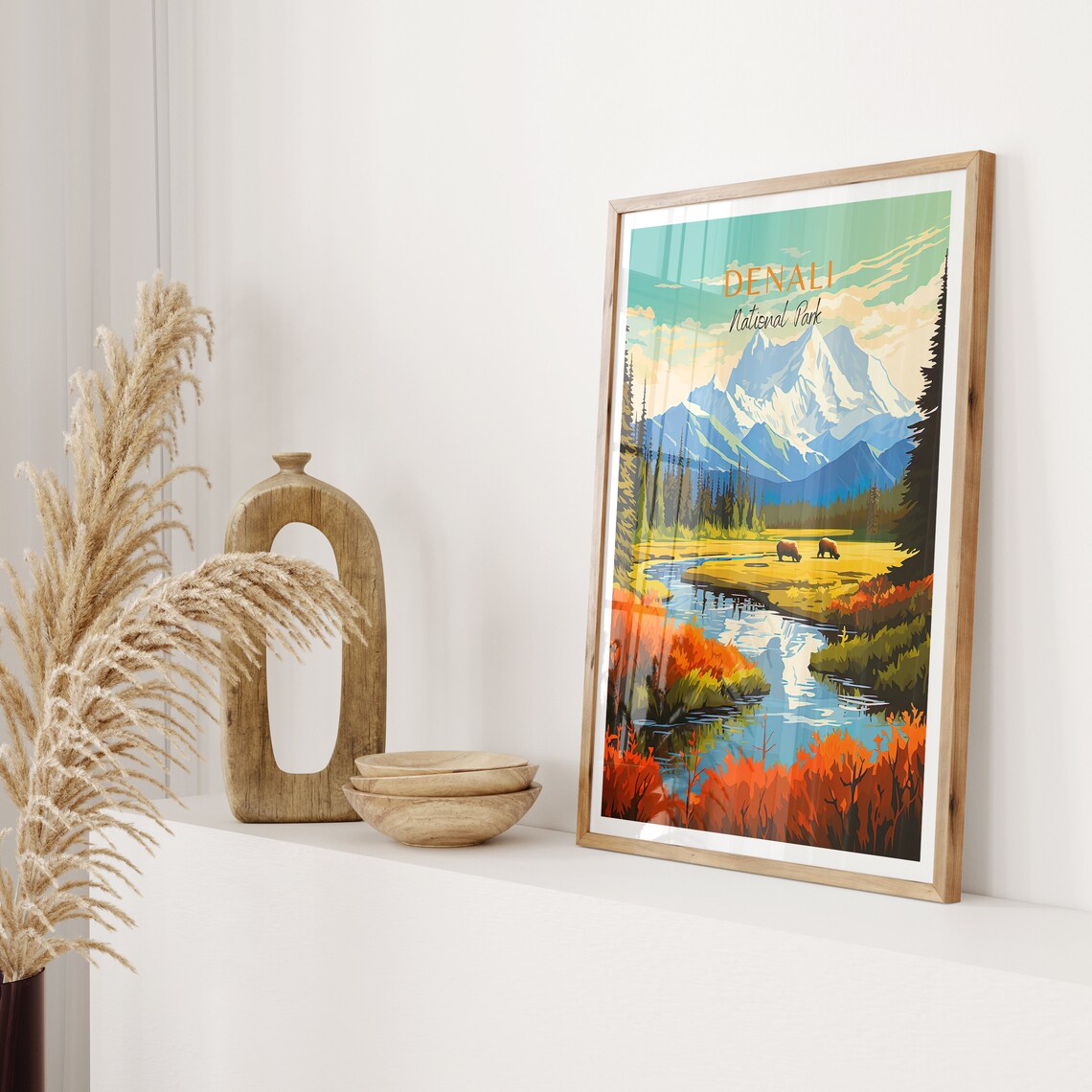 Denali National Park Travel Poster Alaska Snow Peak Wildlife Art - Image 2
