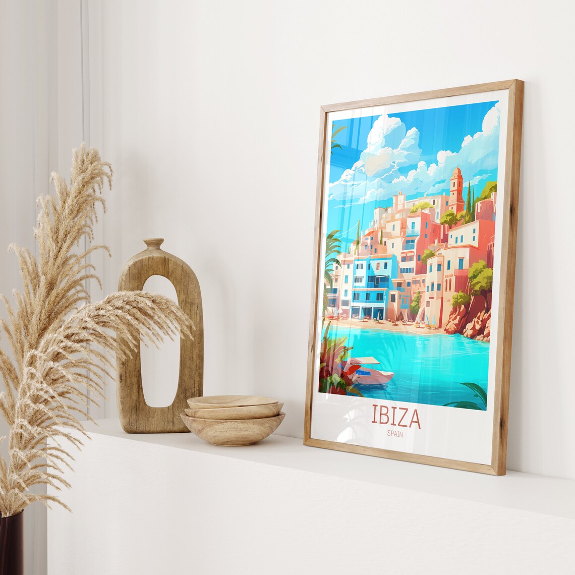 Ibiza Spain Coastal Town Turquoise Water Harbor Boats Poster - Image 2