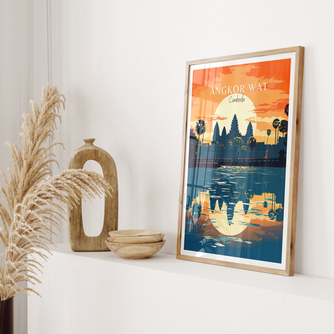 Angkor Wat Cambodia Temple Sunset Reflection Ancient Ruins Poster - Image 2