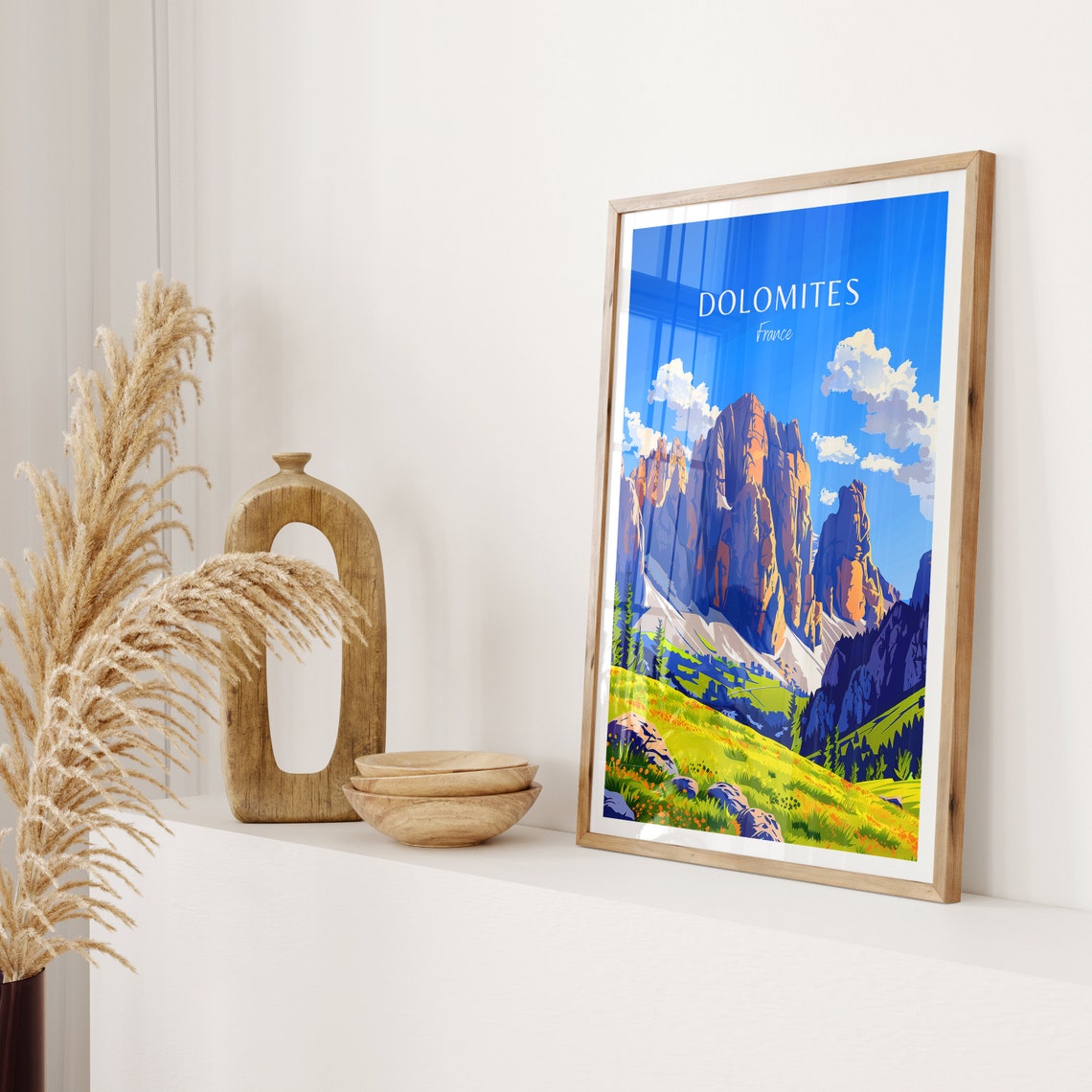 Dolomites Alpine Peaks Wildflower Meadow Illustrated Travel Poster - Image 2