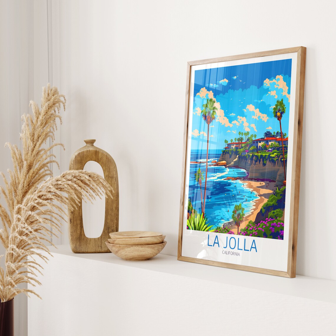 La Jolla California Cove Beach Palm Trees Blue Sky Travel Poster - Image 2