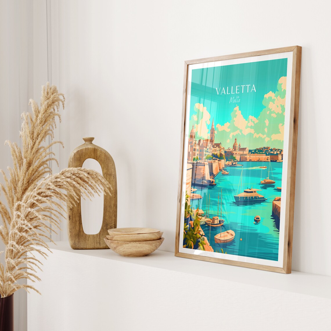 Valletta Malta Grand Harbour Boats Bastions Vintage Travel Poster - Image 2
