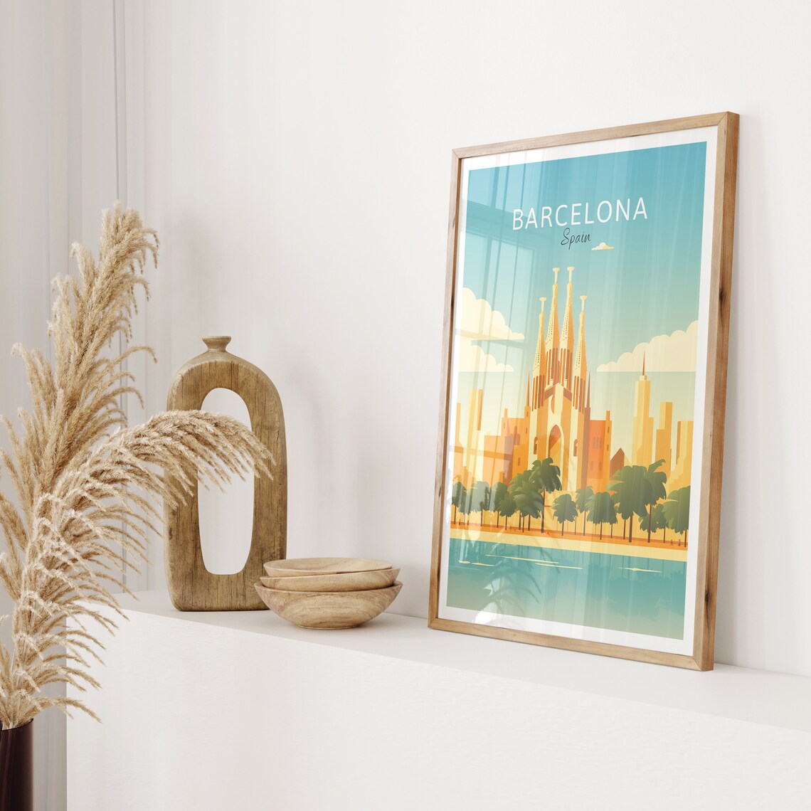 Barcelona Spain Sagrada Familia Waterfront Vintage Travel Poster - Image 2