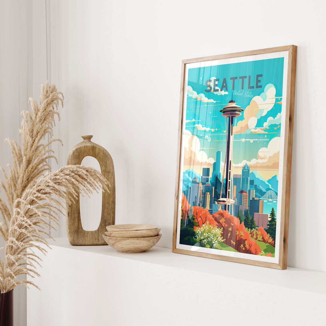 Seattle United States Space Needle City Skyline Travel Poster - Image 2