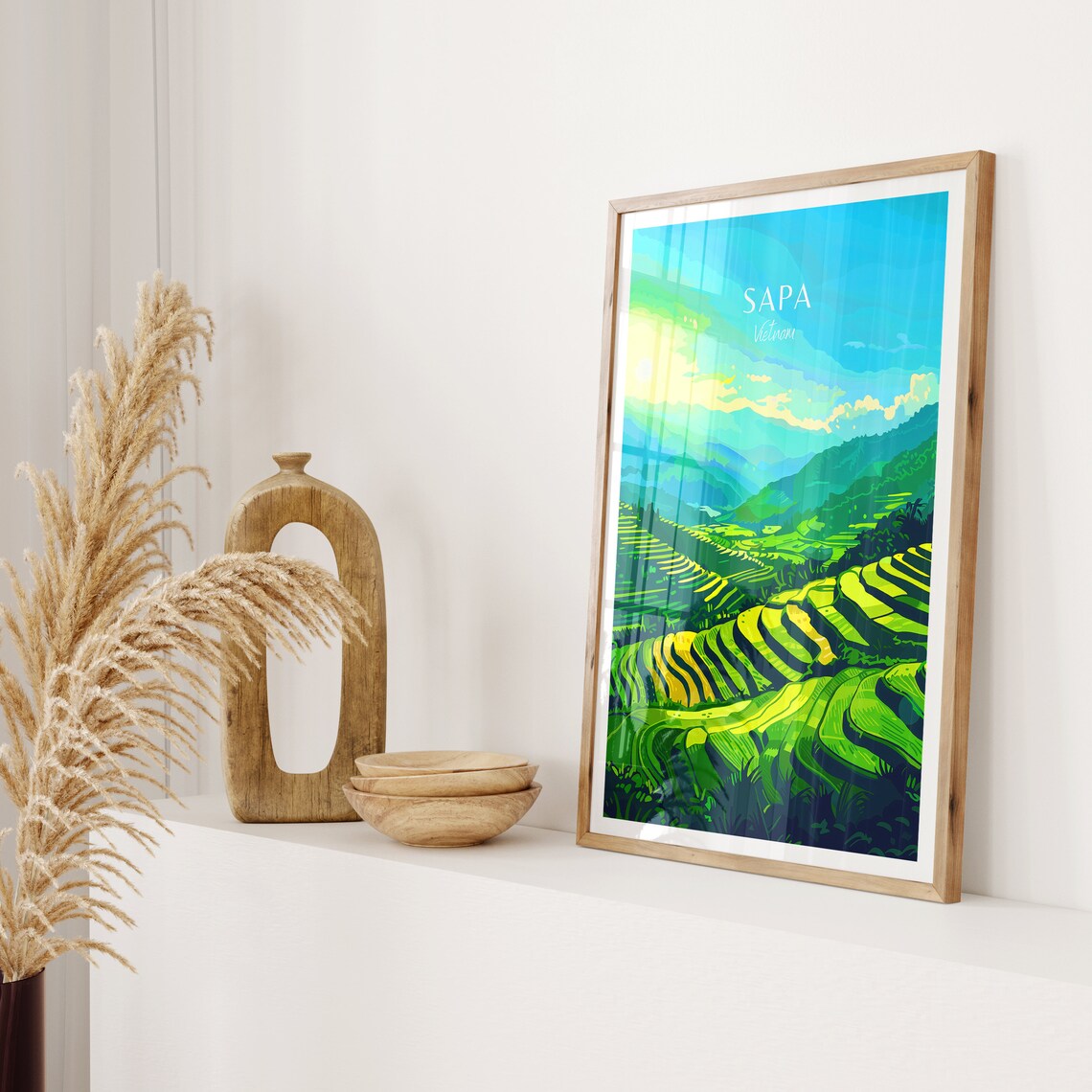 Sapa Vietnam Rice Terrace Mountain Sunrise Illustrated Travel Poster - Image 2