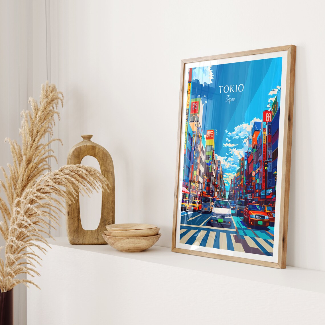 Tokyo Japan Neon Street Taxis Skyline Illustrated Travel Poster - Image 2