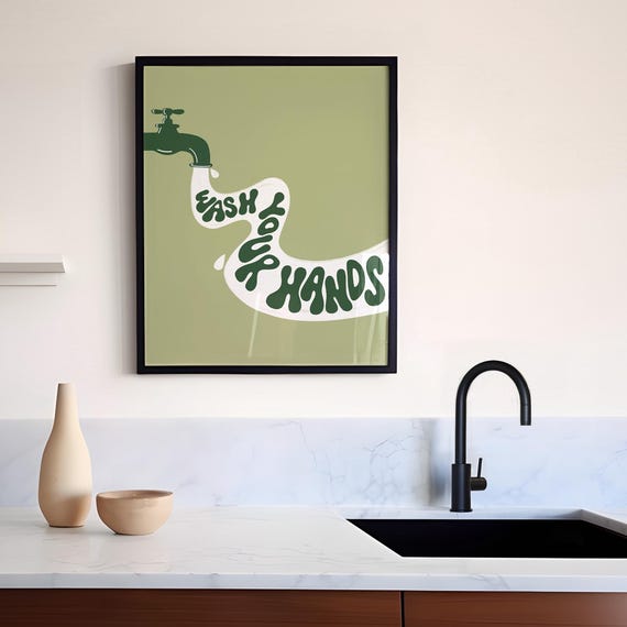 Green Wash Your Hands Art Print Funny Bathroom Cute Decor Quirky College Apartment