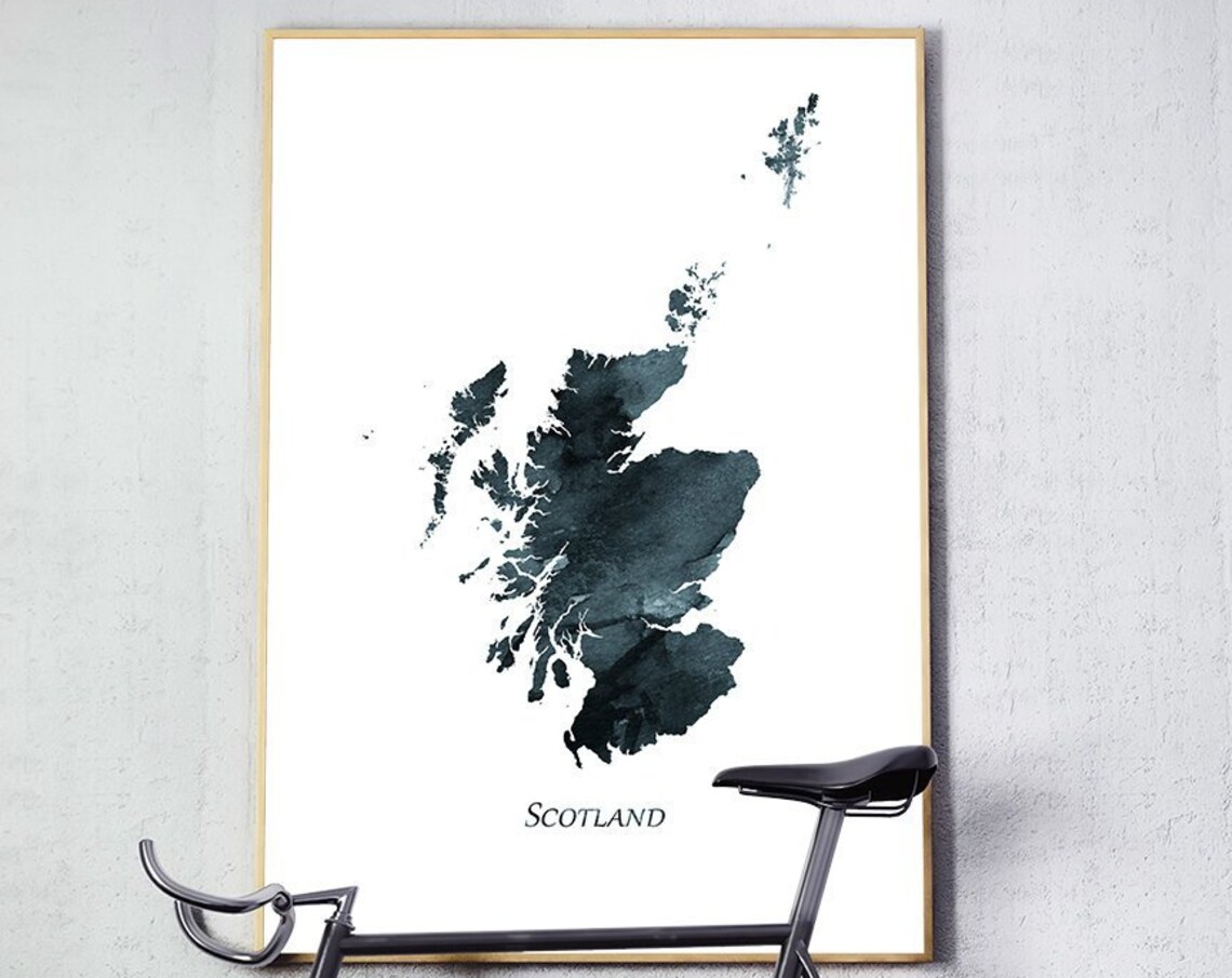 Scotland Map Watercolor Travel Poster, Home Decor