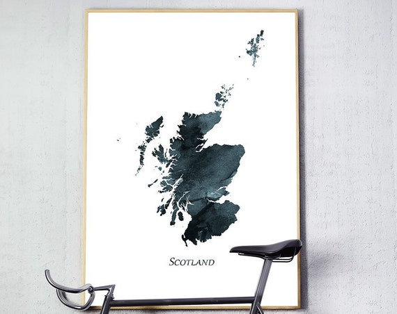 Scotland Map Watercolor Travel Poster, Home Decor