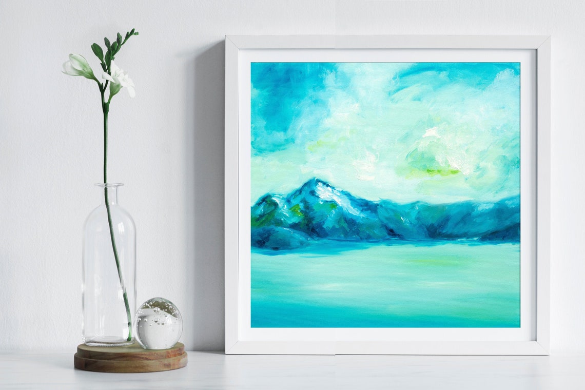 Turquoise Mountain Lake Landscape Blue Peaks Nature Wall Art