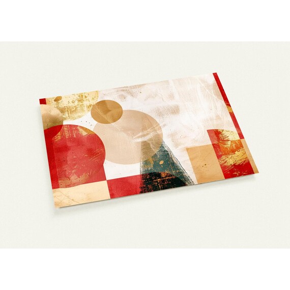 Abstract Red Gold Geometric Circles Modern Art Postcard Print Beige