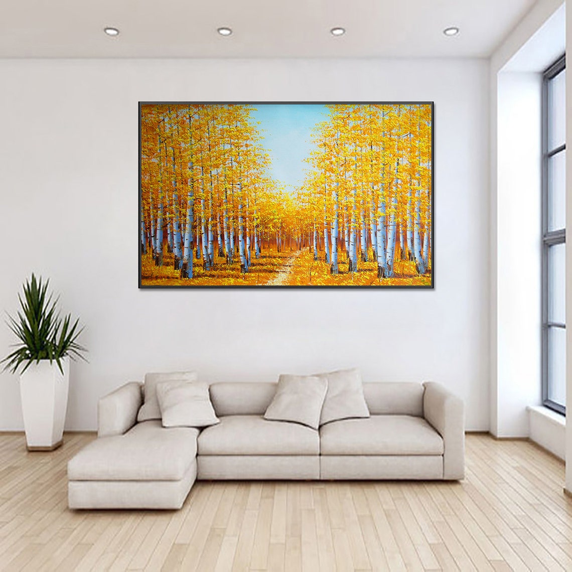 Golden Birch Tree Forest Path In Bright Autumn Sunlight Oil Poster - Image 3