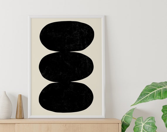 Abstract Black Wall Print Art Neutral Mcm Art Minimal Abstract Shapes Art Cute Trendy Wall Art