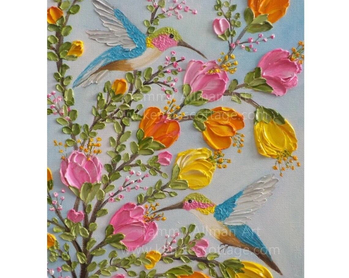 Custom Hummingbird Oil Impasto Painting, Bird Art Print - Image 5